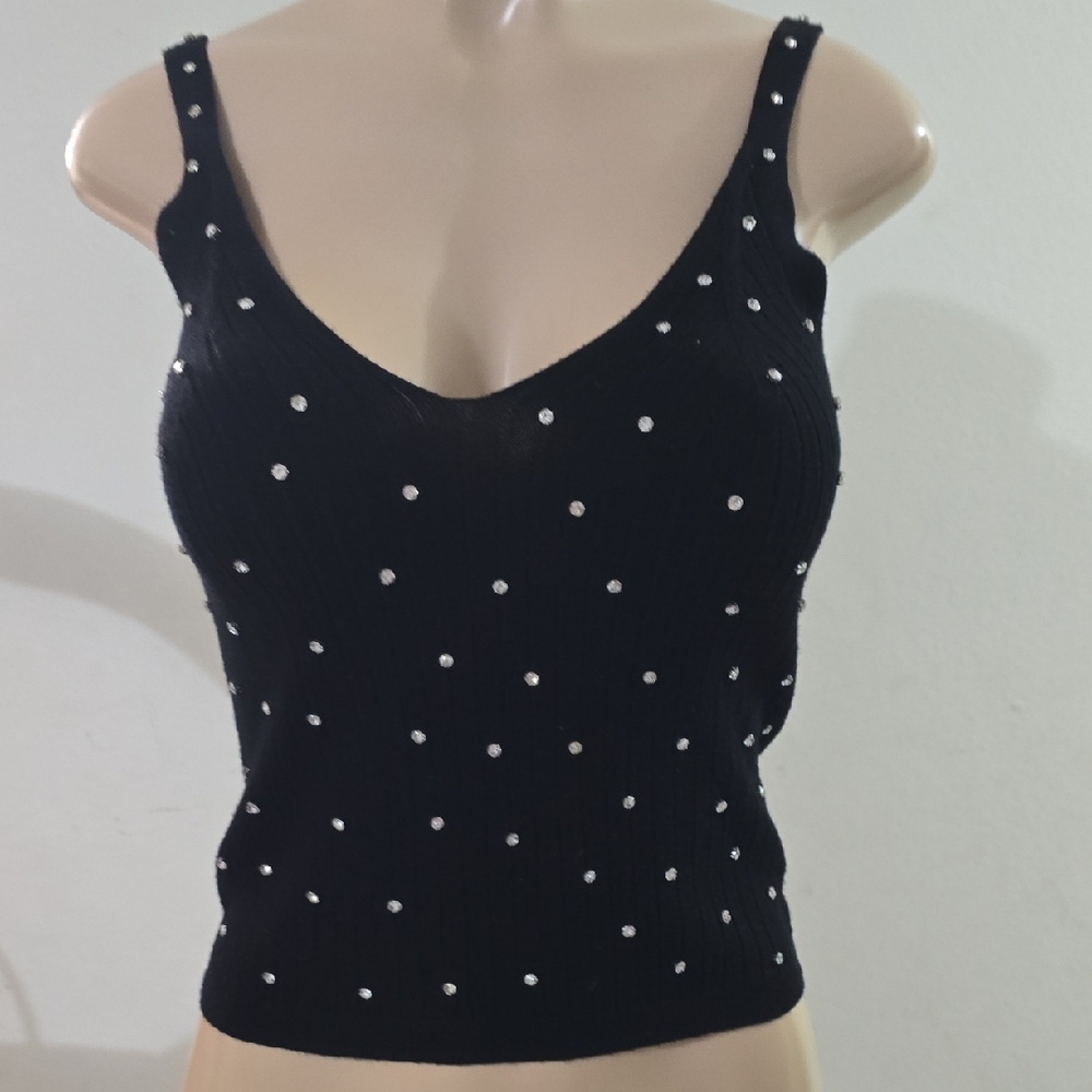 Black V-Neck Embellished Tank Top - Women